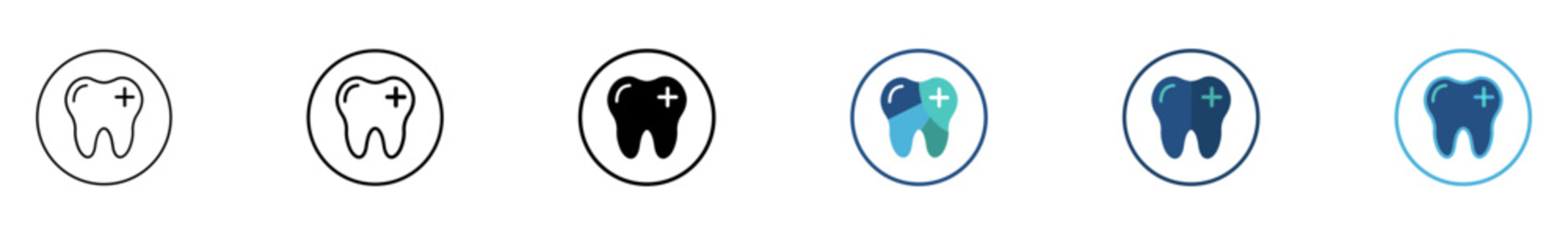 Dental care tooth medical cross icon set, dentistry healthcare stomatology vector illustration
