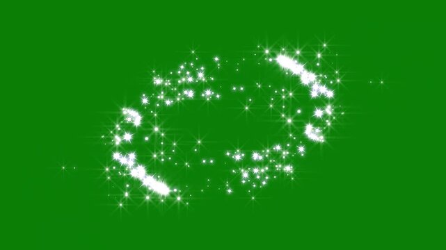 Glitter sparkle star twinkle animation motion graphics on green screen background, glowing stars with blinking shine rays sparkle transition effect, fantasy light motion background, 4k seamless loop