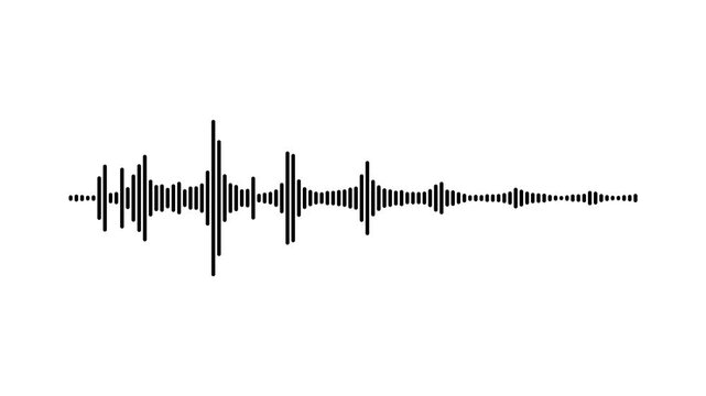 Audio waveform visualizer animation on white background, black sound wave spectrum, podcast frequency meter, music equalizer bars, 4k