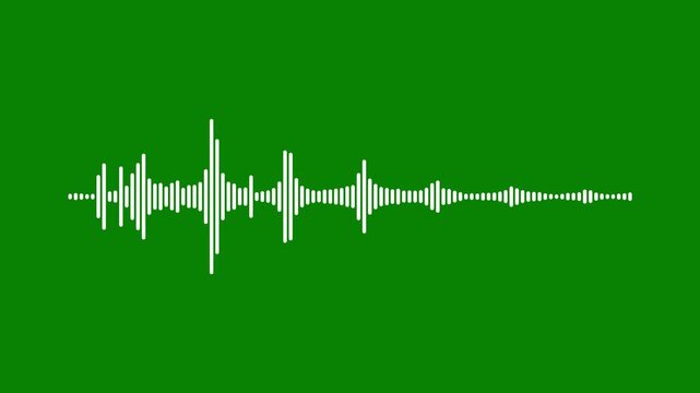 Audio waveform visualizer animation on green background, white sound wave spectrum, podcast frequency meter, music equalizer bars, 4k