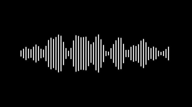 Sound wave spectrum visualizer animation on black background, audio frequency waveform, podcast equalizer meter, music rhythm bars, 4k