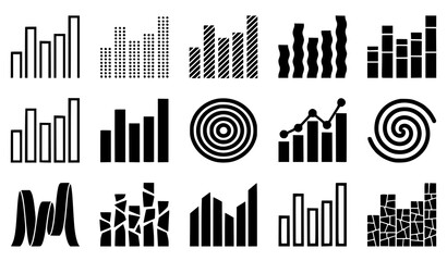 Obraz premium Set of various black and white business infographic bar chart icons and abstract data visualization design elements