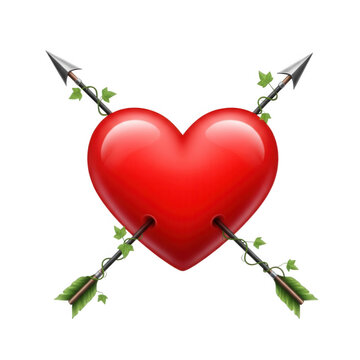 Red heart pierced by two arrows symbolizing love and passion