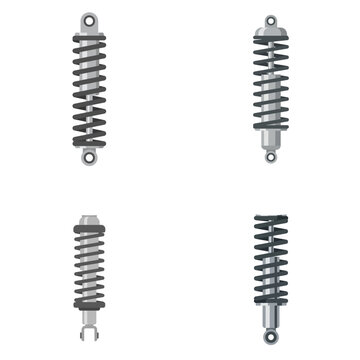 Set of four car shock absorbers and coilover suspension components isolated on white background