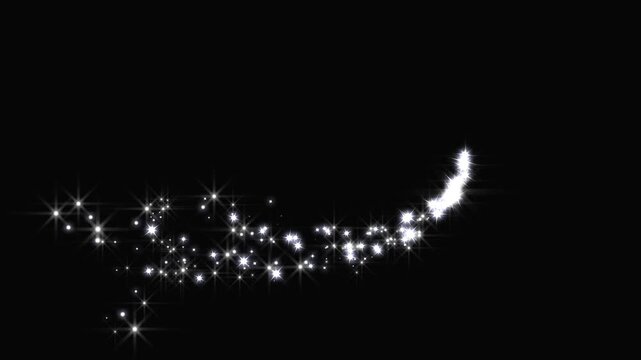 Glitter line transition animation, twinkle sparkle stars animation, cartoon doodle sparkles, fairy dust wand glitter stars, glittering stars, particle line move light on black screen background.