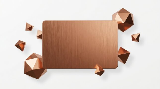 Centered brushed metallic copper business card mockup on white background