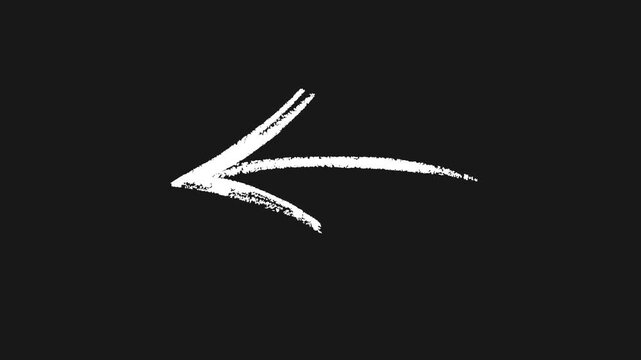 White chalk hand drawn arrow animation pointing down isolated on black background