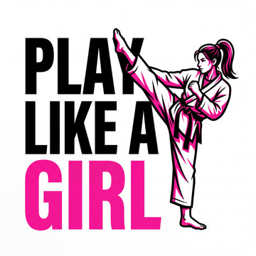 Woman practicing martial arts side kick vector graphic art