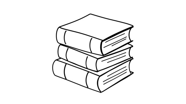 Hand drawn stack of three books doodle isolated on transparent background. Minimalist hand-drawn doodle element for education, school, library, reading, literature, and study concepts.