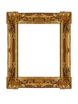 Ornate antique baroque gold picture frame on transparent background.