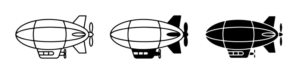3 Airship Icons: Outline, Filled, Silhouette, for Transportation and Travel Concepts © Svgmust