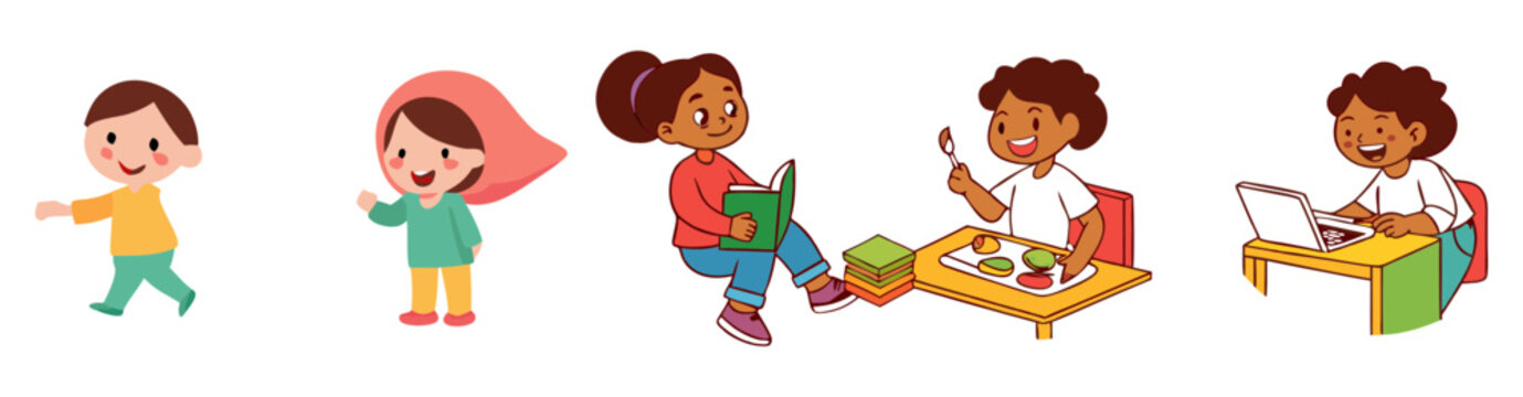 Children enjoying healthy after-school activities, reading, and computer time