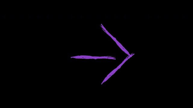 Neon purple arrow hand drawn animation on black background.