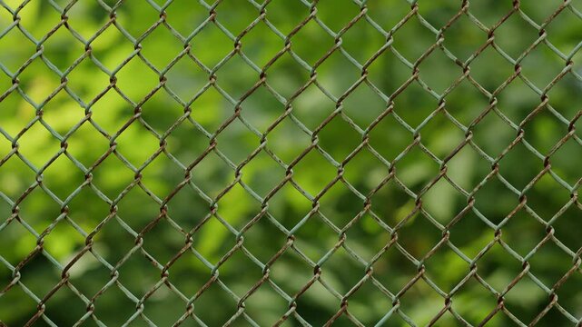 Chain Link Fence with Green Foliage Background Stock Video Footage