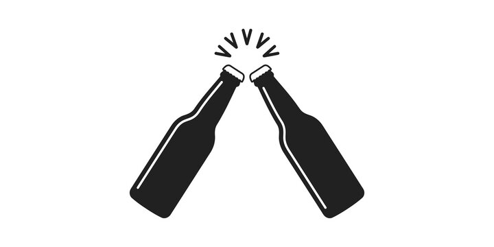Two beer bottles clinking together for cheers and social celebration.