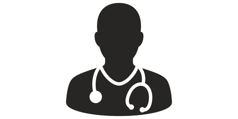 Doctor icon with stethoscope represents healthcare and medical professional. © 扁平化图标 