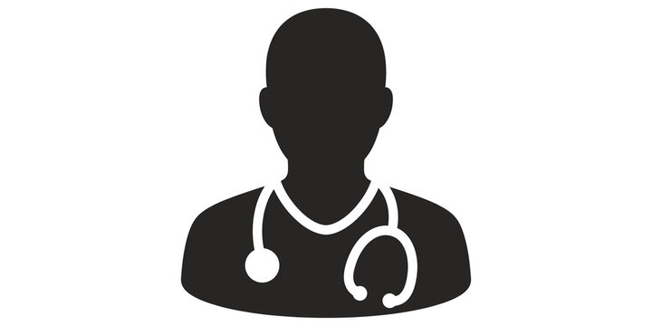 Doctor icon with stethoscope represents healthcare and medical professional.