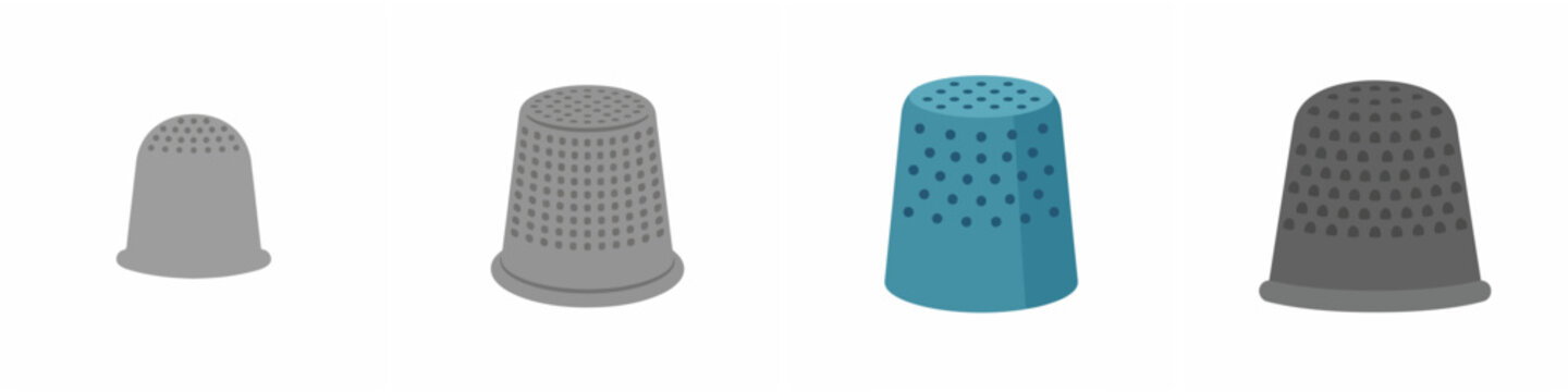Set of four sewing thimble icons in different styles and colors isolated on white background
