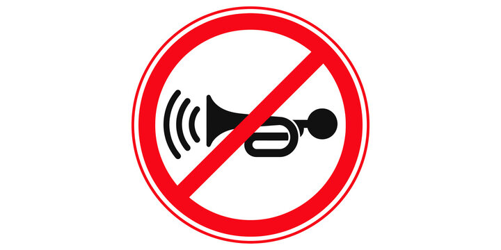 Car horn forbidden symbol with red strike-through line on transparent grid.