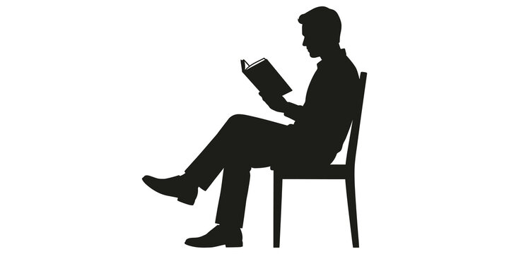 Man sitting on chair reading book silhouette for education concepts.