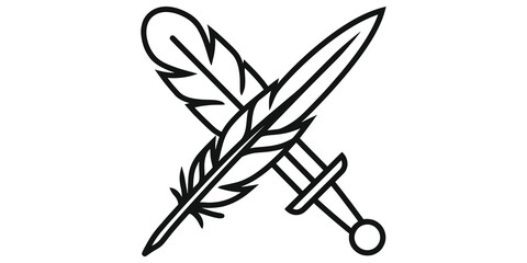 Crossed feather and sword outline icon for history writers and editors. © 扁平化图标 