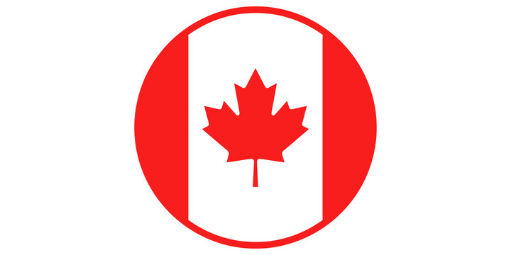 Canadian flag in a red circle emblem.