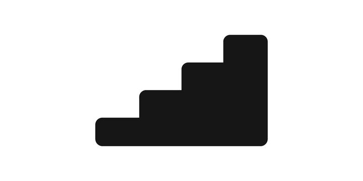 Three step staircase icon in black on a transparent background.