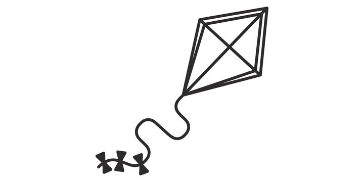 Hand drawn kite on string with bow tie for outdoor fun.