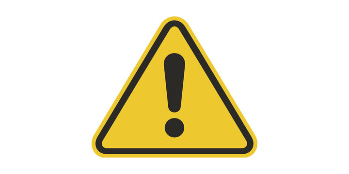 Yellow exclamation point sign with bold borders for caution safety alert.