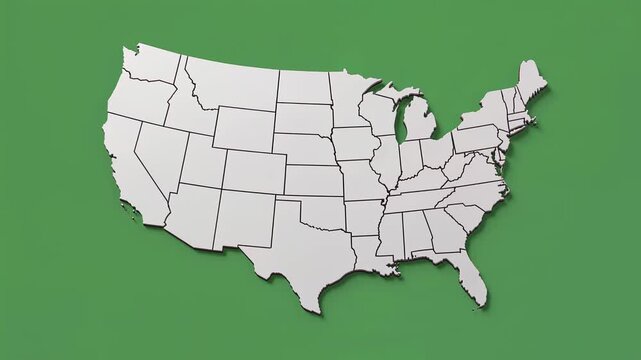United States map animation with assembling state pieces on green screen chroma key background 