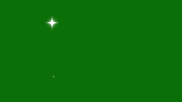 Sparkling star twinkle glitter white cartoon doodle animation, flat vector blinking shining light twinkling effect on green screen background, Star twinkling animation, blinking light effect video.