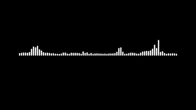 Realistic audio spectrum visualizer, white sound wave frequency on black screen background, animated audio spectrum, sound line audio wave visualization voice record animation.4k video