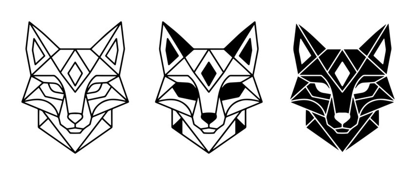 Geometric Fox Head Icons, Minimalist Animal Vector Art, Modern Wildlife Graphics