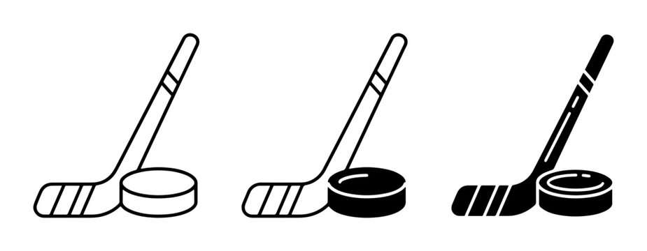 3 Hockey Stick Puck linear icon set, UI and web interface design