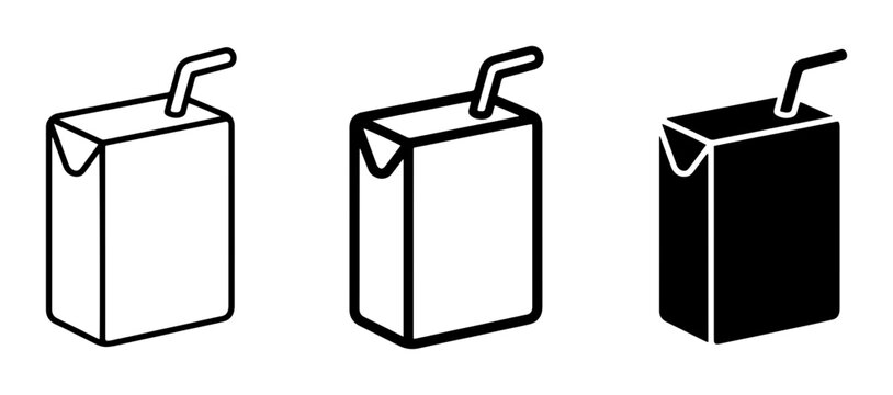 Juice box linear icon set beverage carton, UI and web interface design