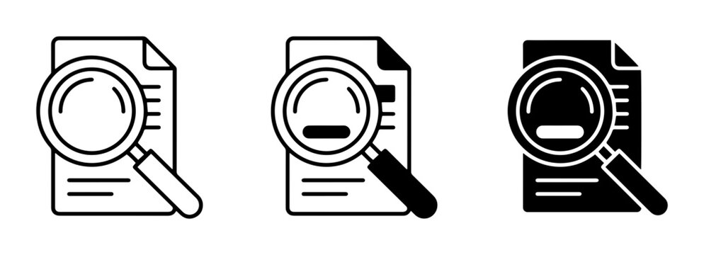 Magnifying Glass Over Document Icons, Search and Analysis Symbols, Research and Data Exploration