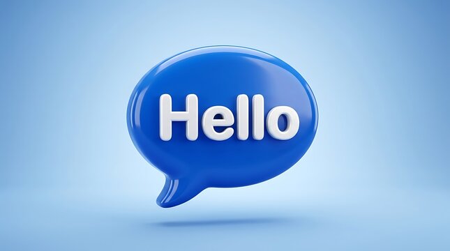 Blue speech bubble with white hello text floating on a blue background bubble icon chat bubble