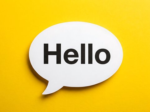 Hello speech bubble cutout on yellow background sign concept with background, communication