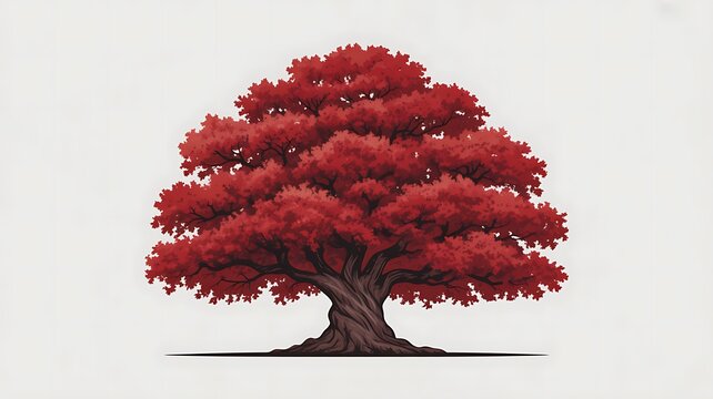 Large red tree with thick foliage and dark trunk