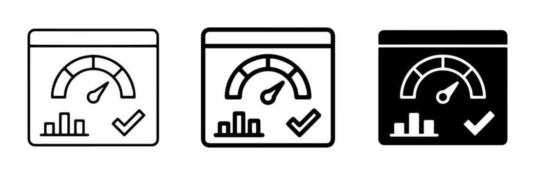 Performance Dashboard Icons: Speedometer, Charts, Checkmark, Web Interface, Analytics