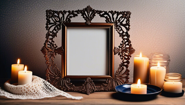Dzień Babci Antique Frame Mockup Lace Doily Warm