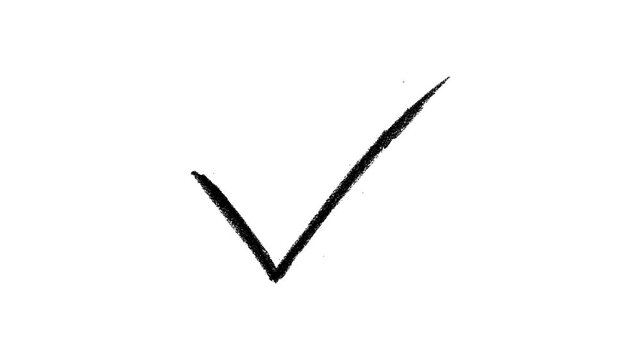 Black chalk checkmark drawing animation motion graphic overlay on white background