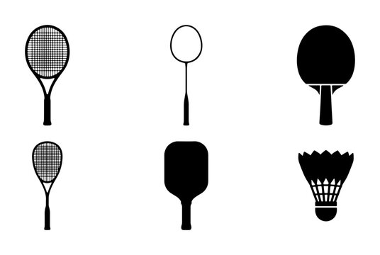 Racquet Sports Icons: Tennis, Badminton, Squash, Table Tennis, Shuttlecock, Paddle