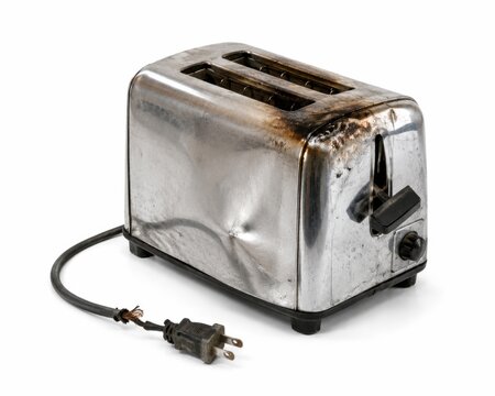 Burned Vintage Toaster Isolated on White