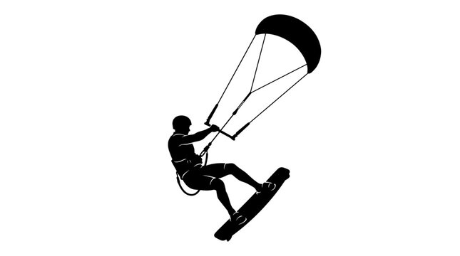 Kitesurfing Silhouette of a Person Riding a Board with a Kite