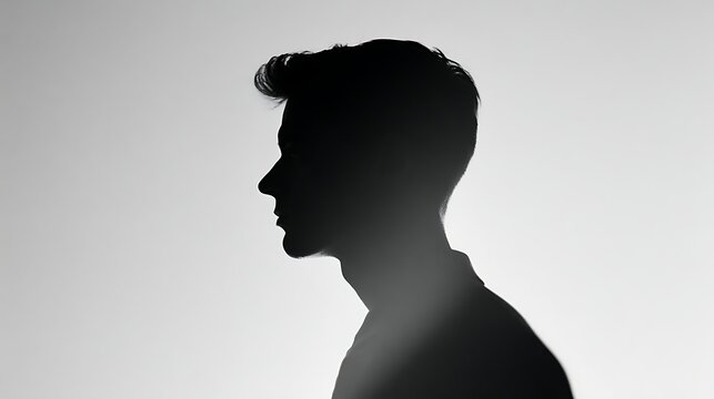 Silhouette of a young man in profile against a bright background