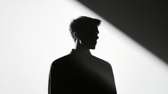 Silhouette of a man in profile with a diagonal light streak