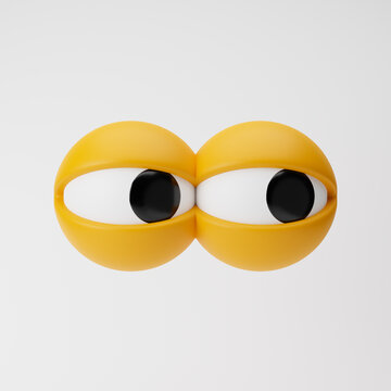 Open cartoon eyes looking aside isolated over white background. 3D rendering.
