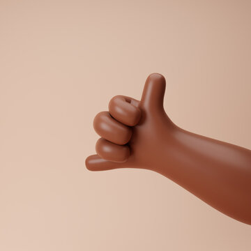 Сartoon hand showing call me sign isolated over light orange background. 3D rendering.