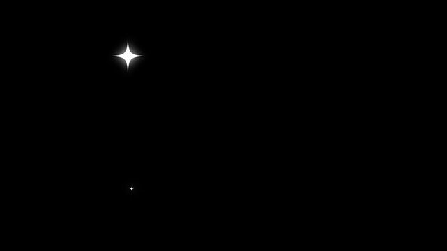 Sparkling star twinkle glitter white cartoon doodle animation, flat vector blinking shining light twinkling effect on black screen background, Star twinkling animation, blinking light effect video.
